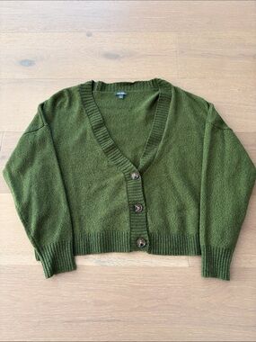 wild fable Olive Green Heatherd V‑Neck Button Cardigan